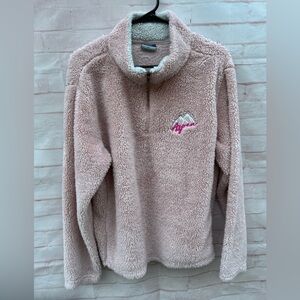 Vtg MV Sport XL Pink Teddy Fleece 1/4 Zip Pullover Sweater Après Ski Cabincore